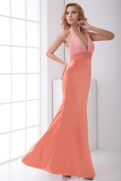 Sexy Halter Backless Beaded Mermaid Satin Evening Dress