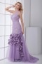 Elegant One Shoulder Ruched Appliques Organza Mermaid Prom Dress