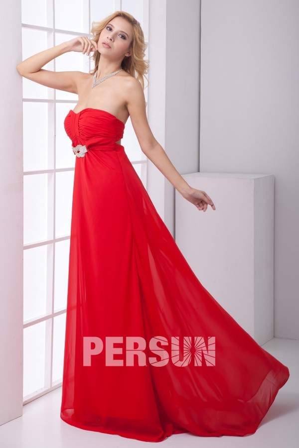 Noble Strapless Backless Ruched Beaded Brooch Chiffon Formal Dress