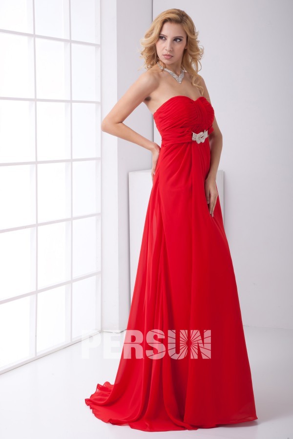 Noble Strapless Backless Ruched Beaded Brooch Chiffon Formal Dress