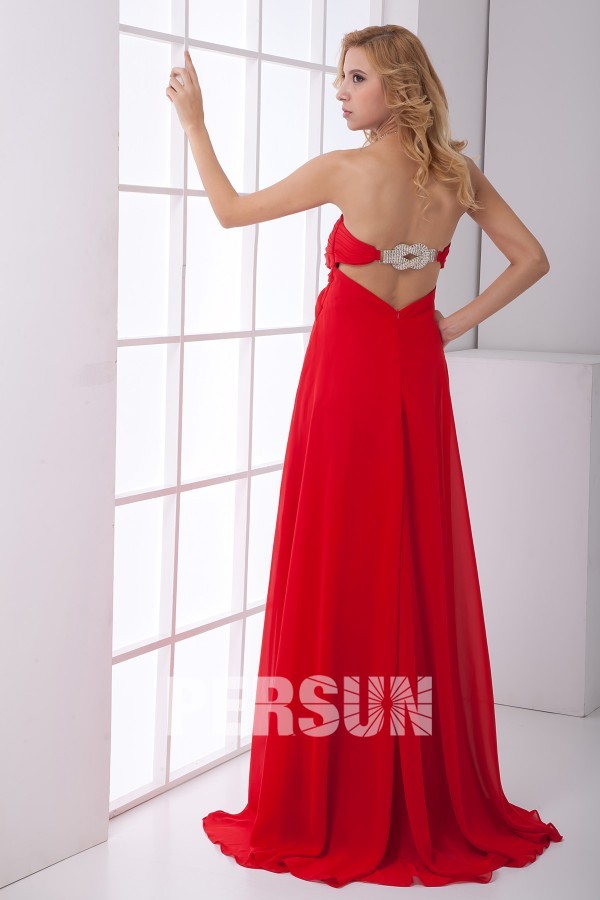 Noble Strapless Backless Ruched Beaded Brooch Chiffon Formal Dress