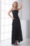 Simple One Shoulder Ruched Ankle Length Black Chiffon Evening Dress