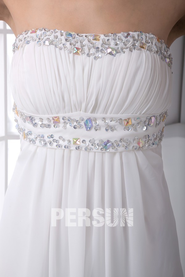 Elegant Strapless Ruched Colorful Beaded Chiffon Formal Dress