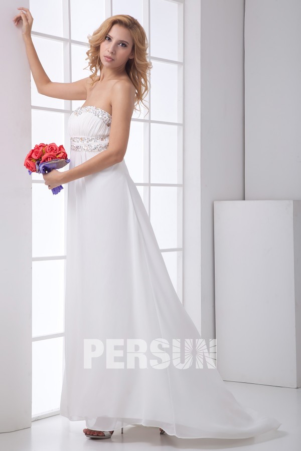Elegant Strapless Ruched Colorful Beaded Chiffon Formal Dress