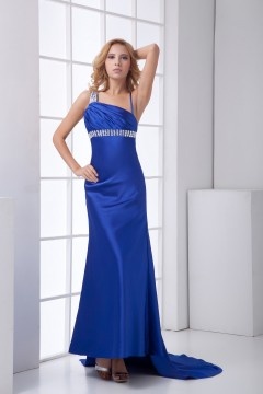 Noble Backless Spaghetti Straps Diamonds Mermaid Elastic Woven Satin Prom Dress