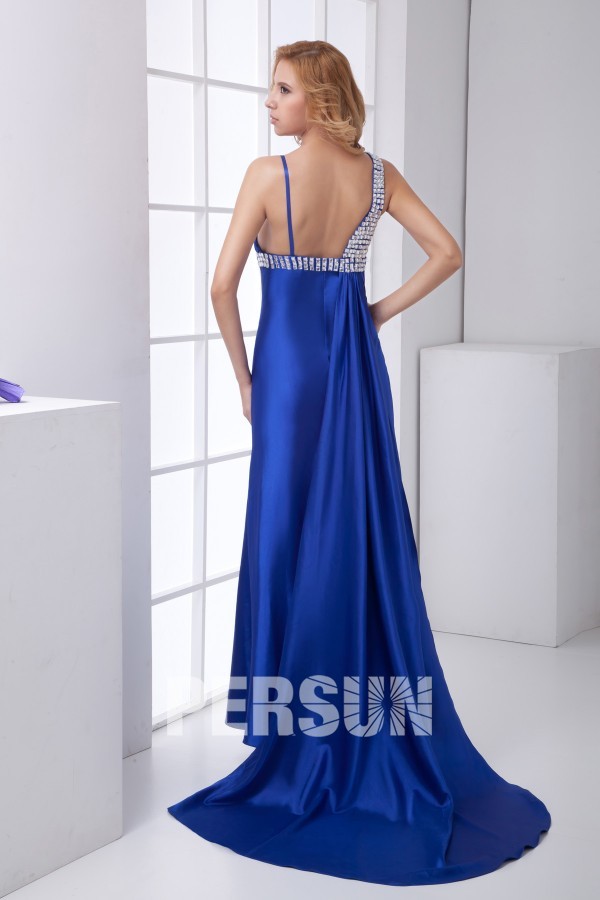 Noble Backless Spaghetti Straps Diamonds Mermaid Elastic Woven Satin Prom Dress
