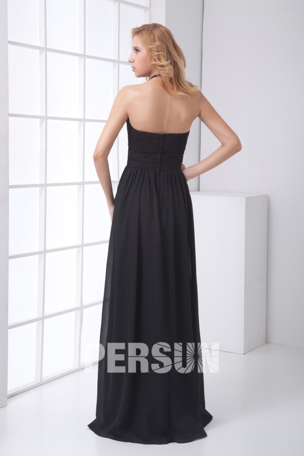 Delicate Halter Backless Ruched Lace Chiffon Evening Dress