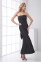 Simple Strapless Bowknot Satin Mermaid Ankle Length Formal Bridesmaid Dress