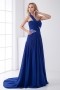 Pretty Backless One Shoulder Diamonds Split Blue Chiffon Formal Dress