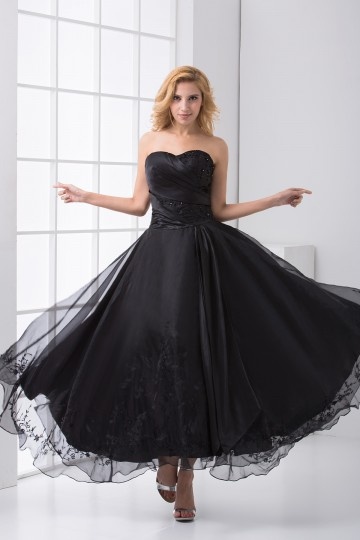 Dressesmall Exquisite Appliques Strapless Ankle Length Organza Formal Dress