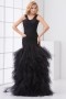 Elegant Straps Ruched Tiers Tulle Evening Dress
