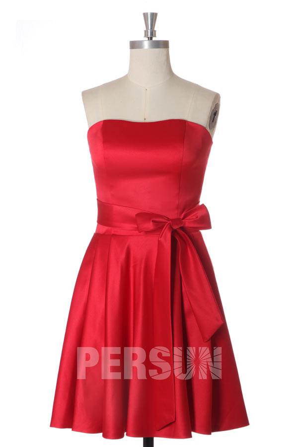 Pretty Strapless Ruched Bowknot Satin Knee Length Formal Bridesmaid Dress