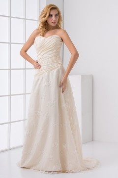 Graceful Strapless Ruched Appliques Lace Formal Bridesmaid Dress