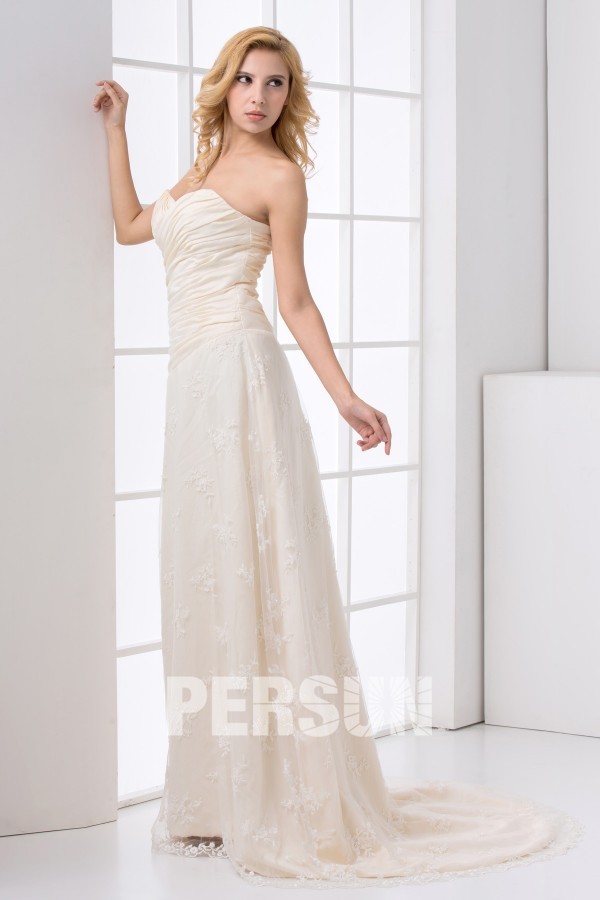 Graceful Strapless Ruched Appliques Lace Formal Bridesmaid Dress