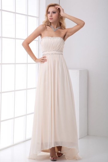 Dressesmall Elegant Strapless Beaded Pleated Chiffon Formal Dress