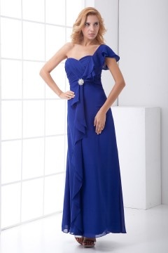 Elegant One Shoulder Ruffles Brooch Chiffon Evening Dress