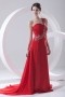 Flowing One Shoulder Ruched Appliques Chiffon Red Prom Dress