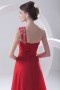 Flowing One Shoulder Ruched Appliques Chiffon Red Prom Dress