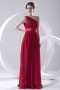 Simple One Shoulder Pleated Chiffon Red Formal Bridesmaid Dress
