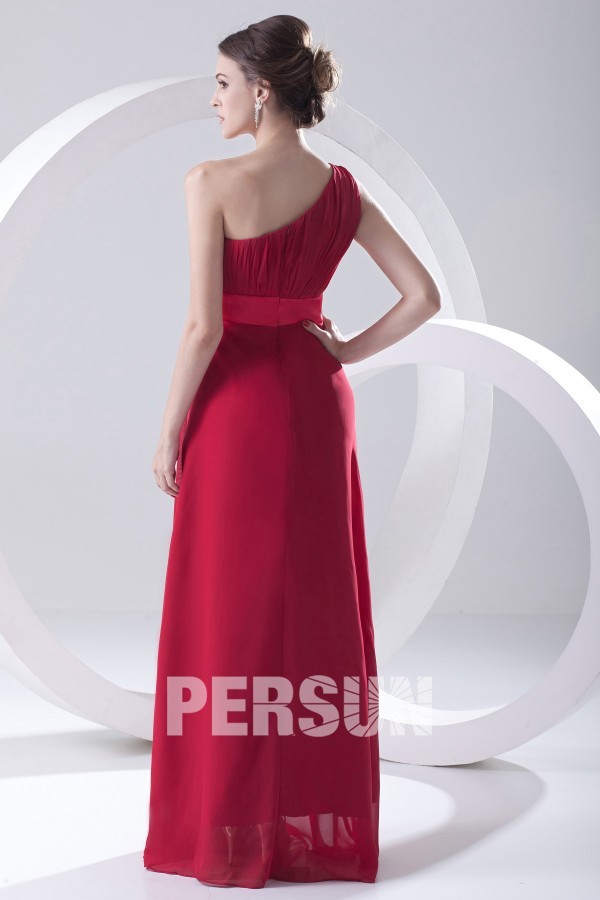 Simple One Shoulder Pleated Chiffon Red Formal Bridesmaid Dress