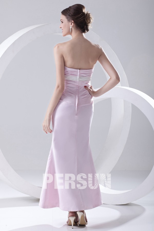 Strapless Bowtie Pink Mermaid Satin Ankle Length Formal Bridesmaid Dress