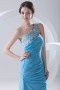 Gorgeous Blue Chiffon One Shoulder Fishtail Appliques Long Formal Bridesmaid Dress