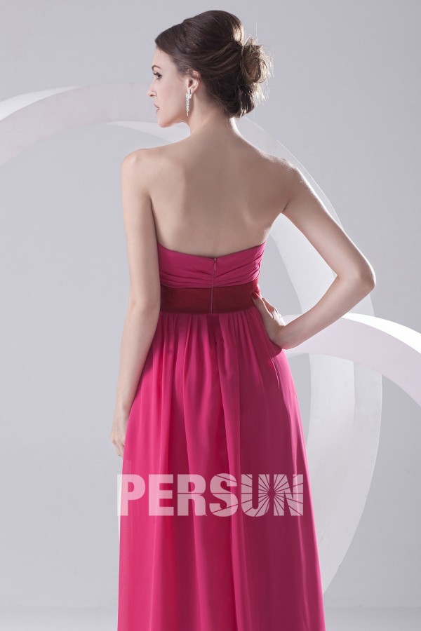Contrast Red Strapless Pleated Empire Chiffon Formal Bridesmaid Dress