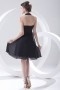 Halter Black Pleated Knee Length Chiffon Formal Bridesmaid Dress