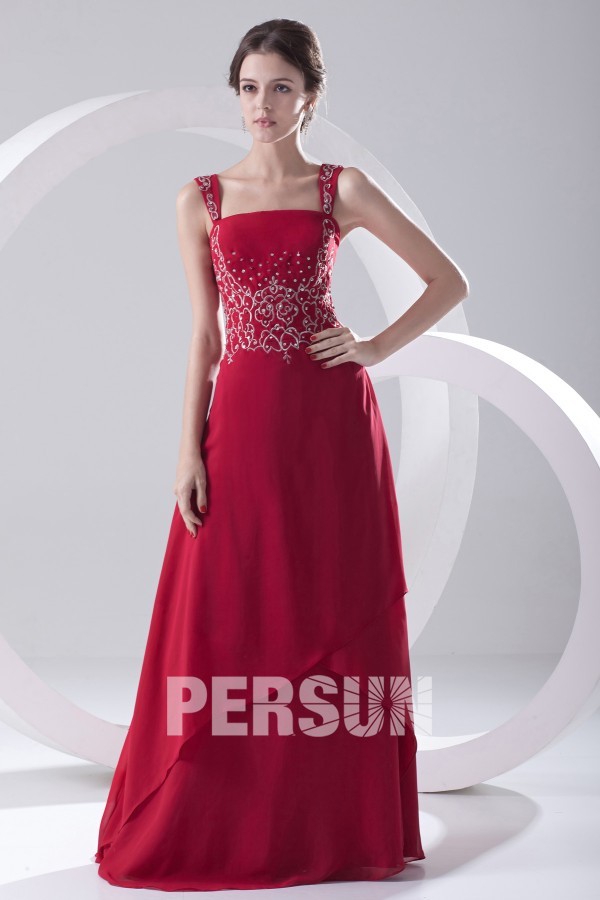 Chic Red A Line Square Long Chiffon Sequins Formal Dress