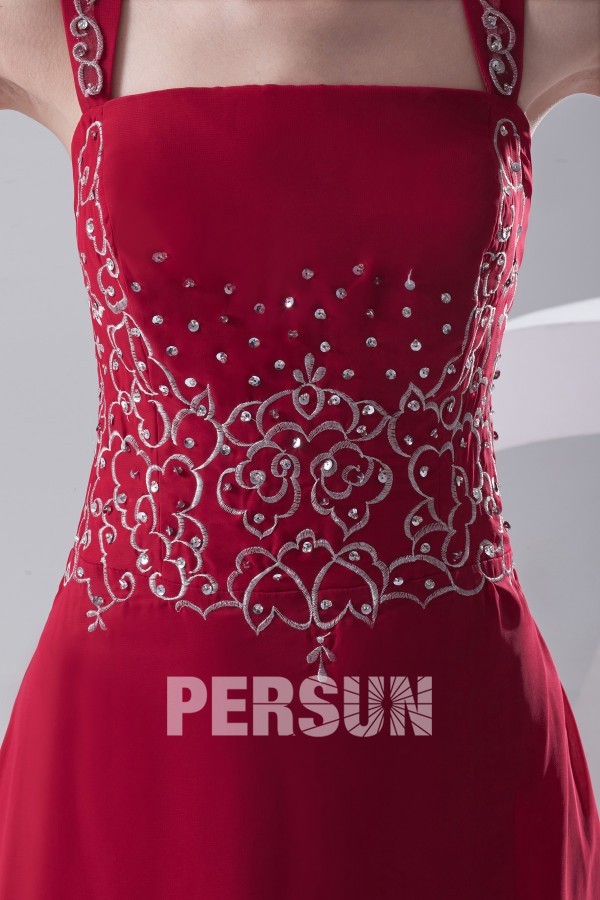 Chic Red A Line Square Long Chiffon Sequins Formal Dress