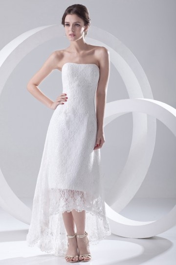 Dressesmall Strapless Asymmetrical High low Tea Length Lace Wedding Dress