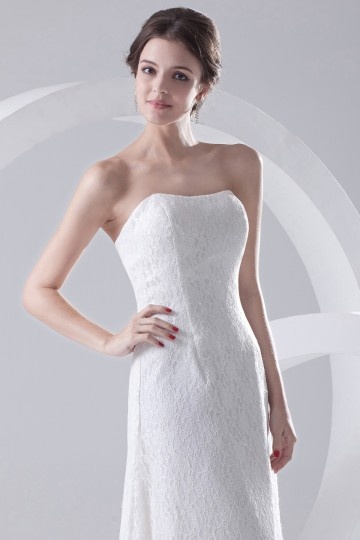 Dressesmall Strapless Asymmetrical High low Tea Length Lace Wedding Dress