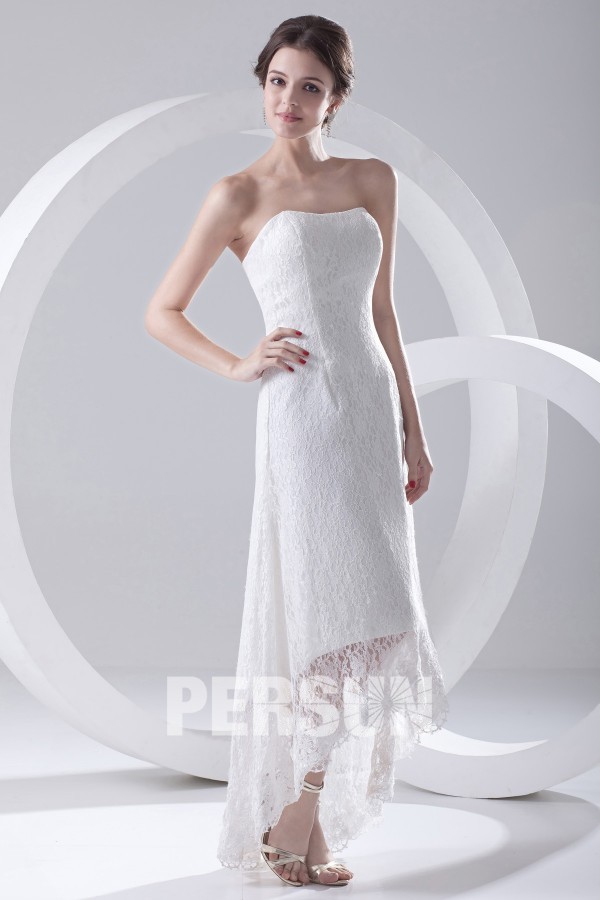 Elegant Strapless High low Lace Formal Gown Persun
