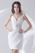 Chic Etui-Linie V-Ausschnitt kurzes Brautkleider aus Chiffon