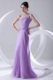 Noble Ruched Pleated One Shoulder Purple Organza Long Evening Dress