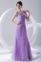 Noble Ruched Pleated One Shoulder Purple Organza Long Evening Dress