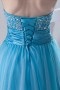 Beaded Strapless Lace Up Empire Tulle Blue School Formal Dress