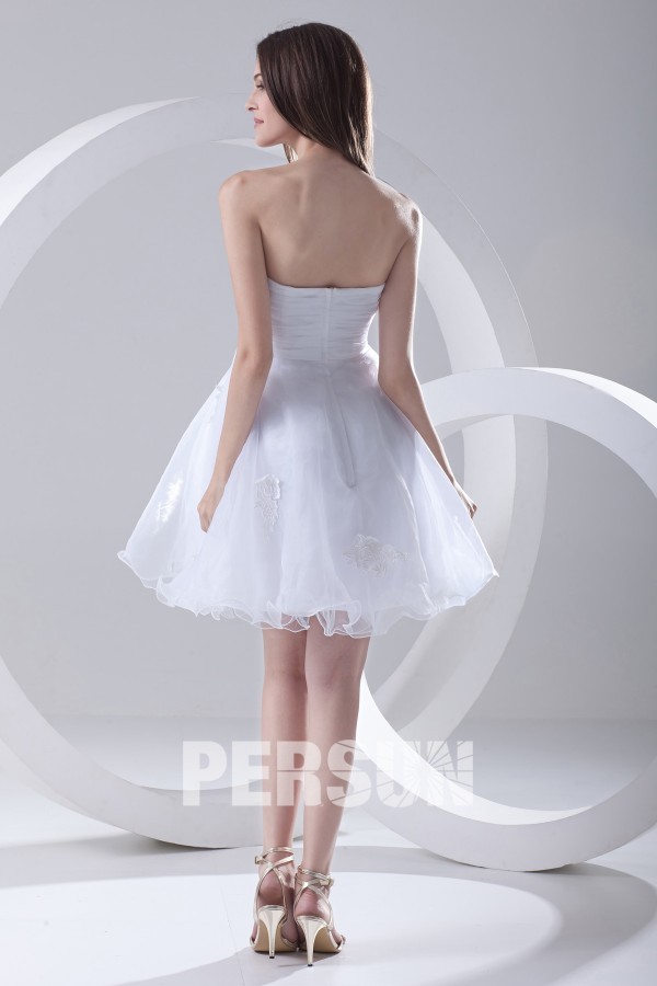 Strapless Appliques Beaded White Organza Short Cocktail Dress