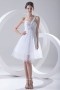 One Shoulder Beading Ruched Tulle Empire White Formal Dress