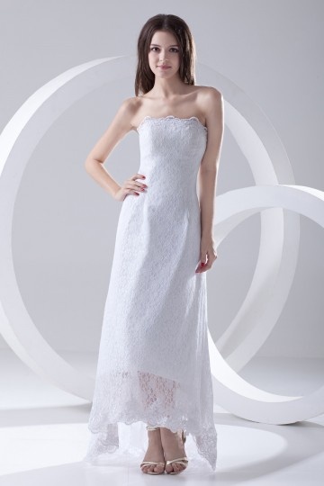 Strapless Ankle Length Backless Lace Wedding Dress Persun