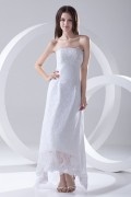 Strapless Asymmetrical Hemline Ankle Length Lace Prom Dress