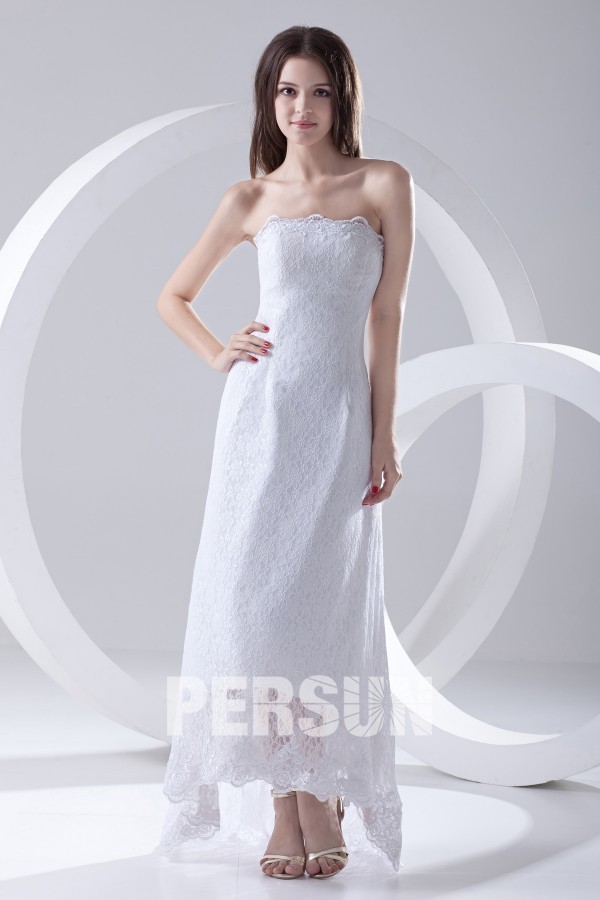 Strapless Asymmetrical Hemline Ankle Length Lace Formal Dress