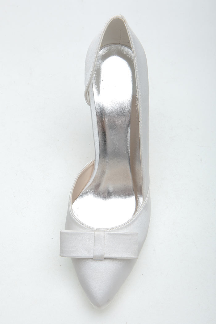 Chic Satin White 10cm High Heels With Bow For Brides