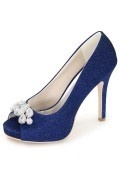 Glittering Peep toe Platform High heels with Strass for Prom in Dark Royal Blue