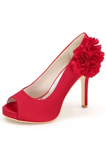 Rotes Pompon Blumen öffentlich Spitze Schuhe für Braut & Abend Persun