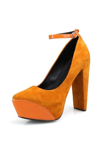 Schöne Orange aus Leder Klettverschluss High Heel Pumps Persun