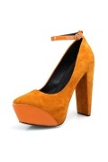Schöne Orange aus Leder Klettverschluss High Heel Pumps