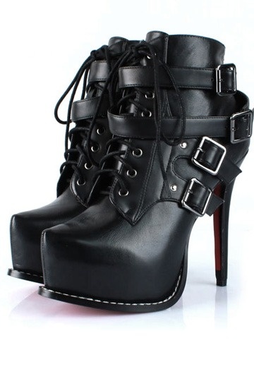 Lace Up Platform Heeled Ankle Boots