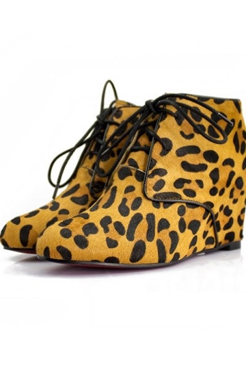 Leopard Print Pony Lace Up Concealed Wedge Boots SKU: is00132