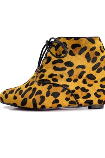 Leopard Print Pony Lace Up Concealed Wedge Boots SKU: is00132